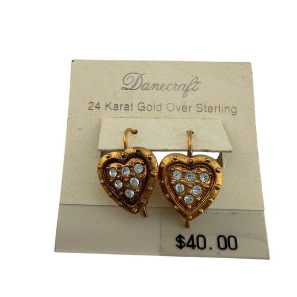 Women's Danecraft 24 Karat Gold Over Sterling Heart Shaped Earrings with Tags - Picture 1 of 16